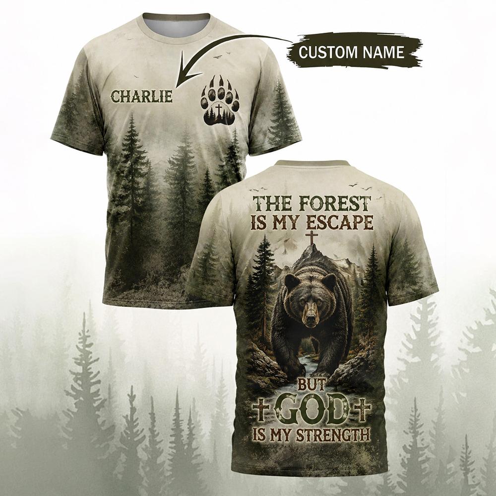 Hunting And Camping In Forest - Mannen Vintage Forest Bear Print T-shirt