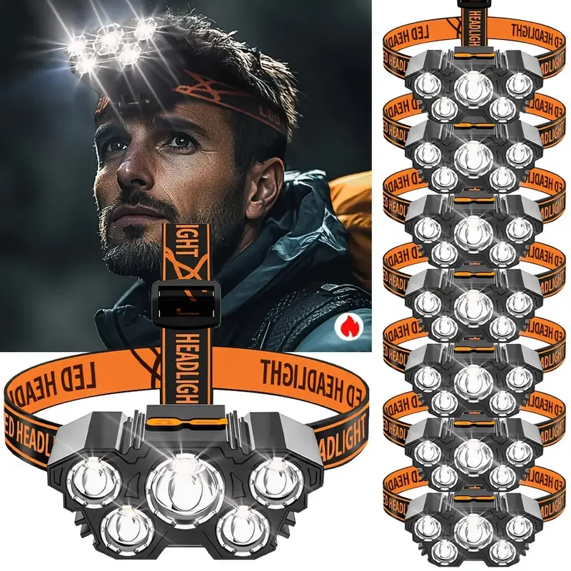 Hunting Fishing Outdoor - Draagbare 5LED buitenkoplamp met ingebouwde batterij,